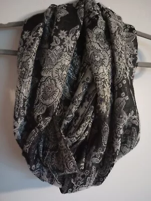 Sparkle Black And Gray Light Weight Thin Floral Infinity Scarf Circle Loop • $5