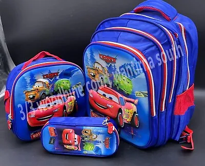  AU 3pcs Large 3D Kids School Bag Lunch Box Bag Pencil Case Mcqueen Cars 45x35cm • $59.95
