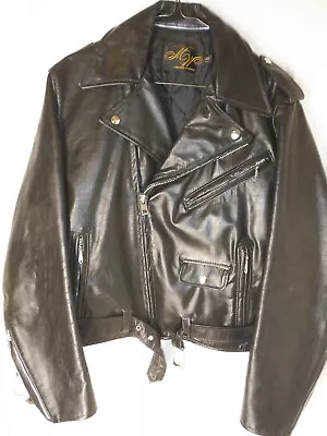 Montgomery Ward Black Leather Motorcycle Jacket Sz 40 • $175