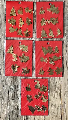 5 Packages Of Mini Laser Cut Christmas Ornaments Gold Tone Angel Santa Train • $11.10
