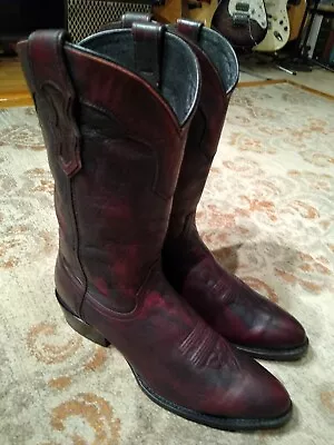 Cattle Baron Double H Black Cherry Leather R Toe Cowboy Boots #dh5440 Men's 13d • $72.95