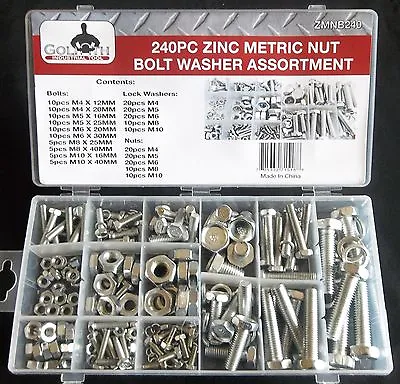 240pc GOLIATH INDUSTRIAL ZMNB240 ZINC METRIC NUT BOLT WASHER ASSORTMENT • $17.99