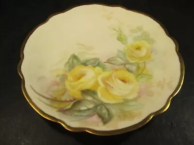 VTG T&V Limoges Artist A.B.T. Marked Big Yellow Roses Decorated Porcelain Plate • $20