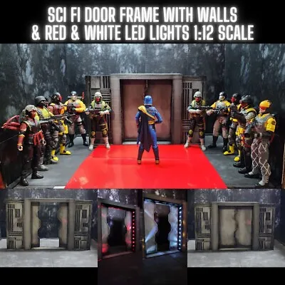 1 Sci Fi DOOR FRAME With Walls With LED Lights For 1:12 Scale Figures Custom • $79.99