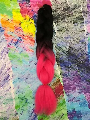 Ombre Transitional Kanekalon Jumbo Braid Black Neon Pink Dreads Hair Box Braids • £4.99