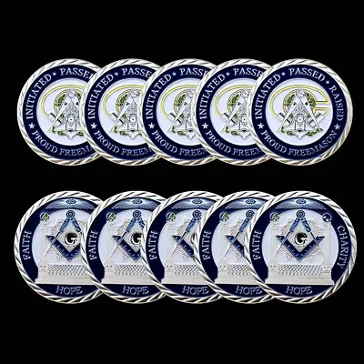 5pcs Masonic Commemorative Badge Craft Freemason Medal Silver Plated Coin • $16.15