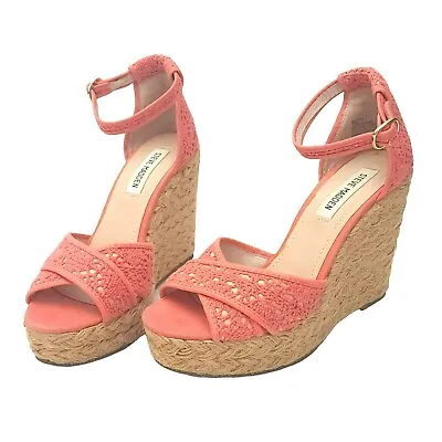 Steve Madden MARRVIL Platform Wedge Crochet Heels Coral Size 7.5 • $23.66