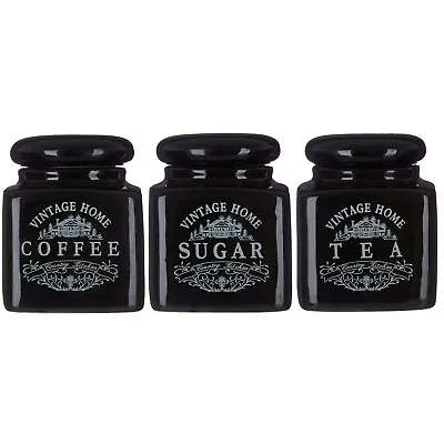 £28.95 • Buy Set Of 3 Black Ceramic Vintage Tea Sugar Coffee Jars Canisters Kitchen Storage