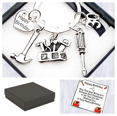 60th. 70th. 80th Birthday Gift. Diy Tools. Handy Man. Round Keyring. Box & Card • £5.95