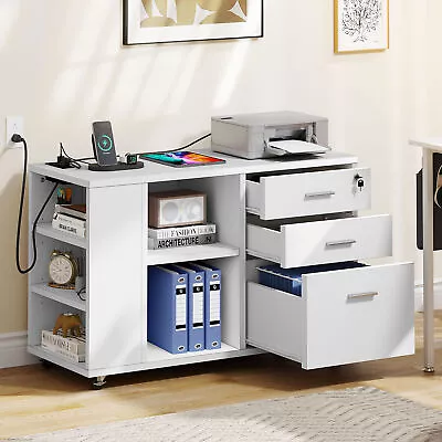 File Cabinet With Charging Station Mobile Lateral Filing Cabinet 3 Drawer Office • $105.79