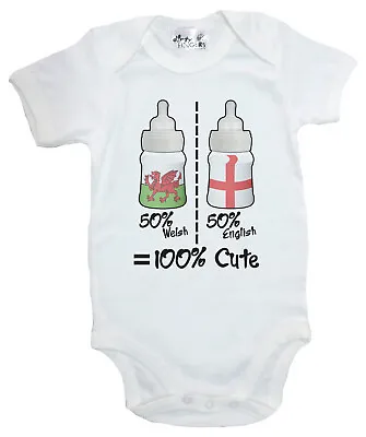 Personalised Baby Bodysuit 50% Country & 50% Country 100% Cute Any 2 Countries • £10.95