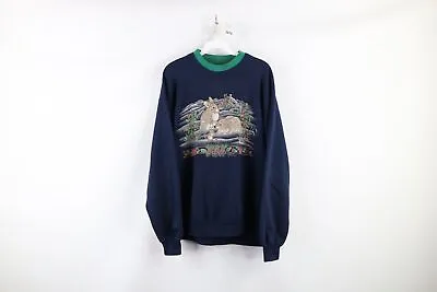 Vtg 90s Streetwear Womens Large Distressed Bunny Rabbit Crewneck Sweatshirt USA • $40.45