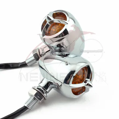 Universal 3 Wires Amber LED Chrome Motorcycle Brake Turn Signal Light Bullet • $27.22