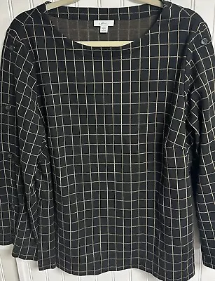 J. Jill Ponte Women’s Top Shirt Blouse Black Plus Sz 2X Button Sleeve Accents • $15.99