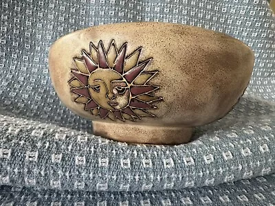 Design By Mara Mexico Stoneware Pottery Bowl 7” Deep Sun/Moon Pattern Handmade • $20