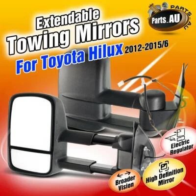 $296.19 • Buy NEW Pair Black Extendable Towing Mirrors For Toyota Hilux 2012-2015