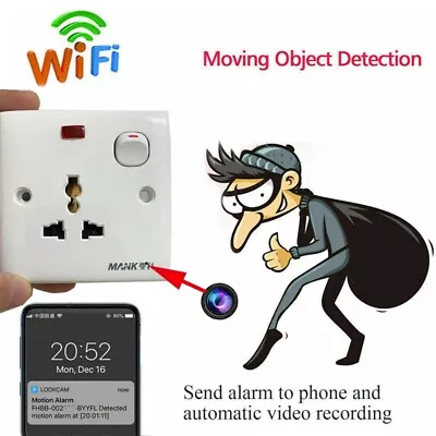 4K HD Pinhole IP Wireless WiFi Micro Camera Power Socket Remote Monitoring Alarm • $54.50