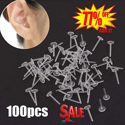 100× Clearplastic/Acrylic Transparent/Clear Earrings Work/School Invisible Stud • £2.99