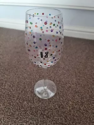 Hand Painted Multicoloured Dotty  18  Wine Glass Goblet • £0.99