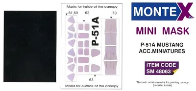 Montex 1/48 NORTH AMERICAN P-51A MUSTANG CANOPY PAINT MASK Accurate Miniatures • $5.99