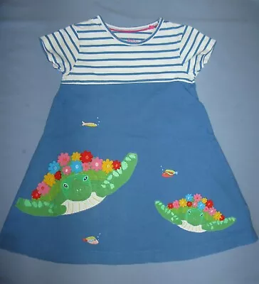 Mini Boden Turtles Applique Striped Blue Dress A-Line Girls 5-6 Y VGUC • $16.99