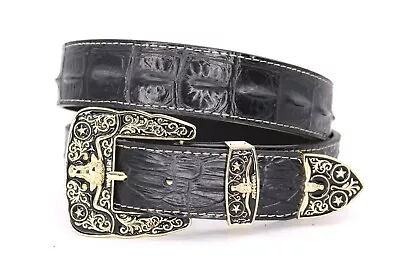 Western Belt Leather 1 Crocodile Bull Black Belt For Pants Size 30 Cinto Toro • $39.99