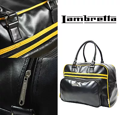 Mens Lambretta Holdall Weekend Bag Black Holiday Overnight Retro Multi Pocket • £39.95