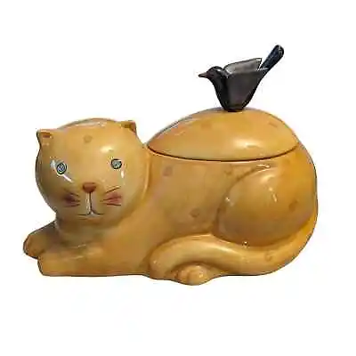Debbie Mumm Weathervane Yellow Cat Black Bird Ceramic Cookie Jar 90s Sakura • $34.99