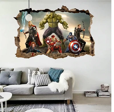 £8.95 • Buy Cartoon Movie Avengers Wall Stickers For Kids Rooms Home Decor 3d Effect Marvel