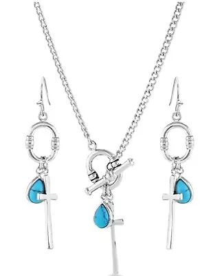 Montana Silversmiths Women's Charms Of Faith Turquoise Cross Jewelry Set Silver • $99.95