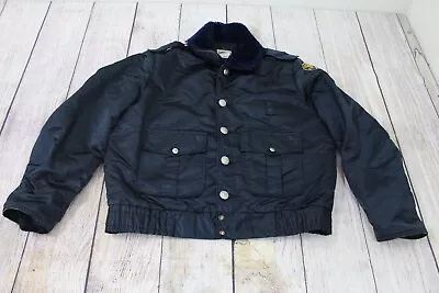 VTG Horace Small Tuffy Jac Blue Faux Fur Collar Police Fire Bomber Jacket 44 • $39.99