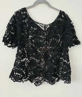 £5.99 • Buy Bnwt Eva E'Lola Lace  Black Short Sleeve  Top  Small