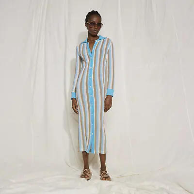 £10 • Buy River Island Womens Midi Shirt Dress Blue RI One Stripe Polo Collar Long Sleeve