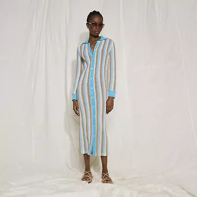 £10 • Buy River Island Womens Midi Shirt Dress Blue RI One Stripe Polo Collar Long Sleeve