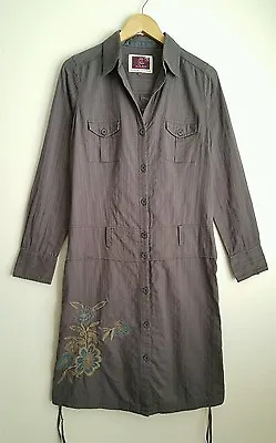Fat Face Khaki Safari Style Cotton Shirt Dress Pockets Size 12 • £15