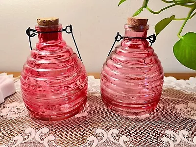 VINTAGE Cranberry Glass Flycatchers (2) Pink Hive • $99.99