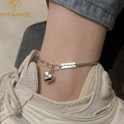 Women Anklet Bracelet Fashion 925 Sterling Silver Vintage Heart Pendant Jewelry • $9.71