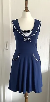 Hell Bunny Hail Nautical Sailor Dress Navy Blue/ White Fit & Flare Size XS • £18