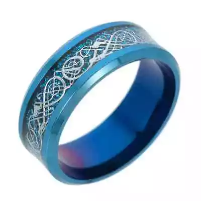 Blue Titanium Steel Men's Celtic Dragon Band Ring Size 12 • $10.99