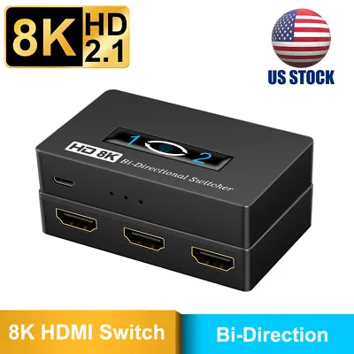 2 In 1 Out 4K 8K 60Hz Bi Direction HDMI 2.0 Switch Switcher Splitter Hub HDCP US • $12.87