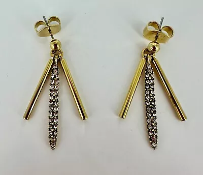 Vintage J. Crew Bohemian Gold Tone White Crystal Dangle Post Pierced Earrings • $12.99