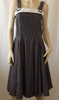 1950s/50s Style Black/dark Grey & Pink Polka Dot Full Circle Swing Dress UK12 • £18