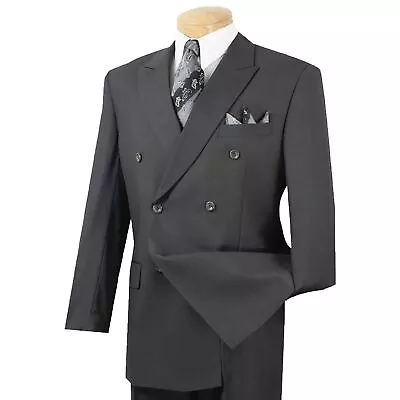 VINCI Men's Heather Gray Double Breasted 6 Button Classic Fit Suit NEW • $100