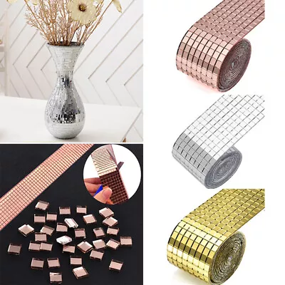 Mini Square Glass Mosaic Tiles Grid Mirrors Mosaic Sheet DIY Wall Sticker Decor- • $3.93