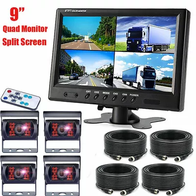 9  Quad Split Monitor Screen Rear View Back Up Camera System For Bus Truck Rv Ag • $139