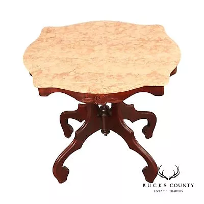 Victorian Style Italian Marble Top Carved Mahogany Side Table • $695