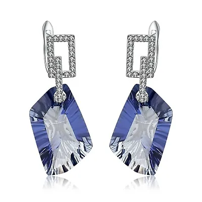 Natural 42.40Ct Iolite Blue Mystic Quartz Gemstone 925 Sterling Silver Earrings • $81.99