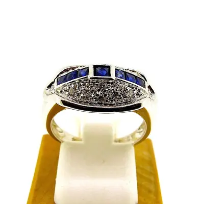 $1099 • Buy 14k White Gold Antique Ring With Sapphires And Diamonds. Size: 7