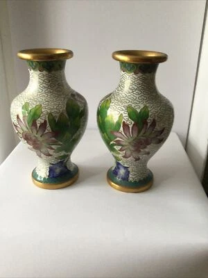 £25.50 • Buy Pair Jingfa  Of China Partitioned Enamel Bronze 4 Inches Vases.Vintage.