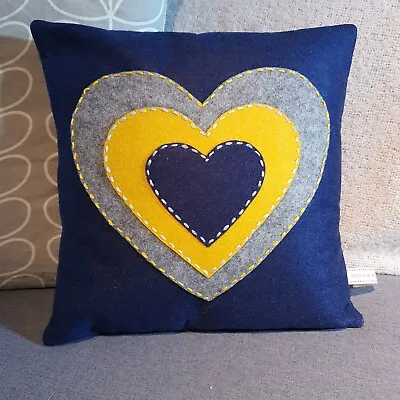 HEARTS Navy/Grey/Ochre Square Shape Cushion & Filler Sofa Boudoir Throw 12 X 12  • £22.99